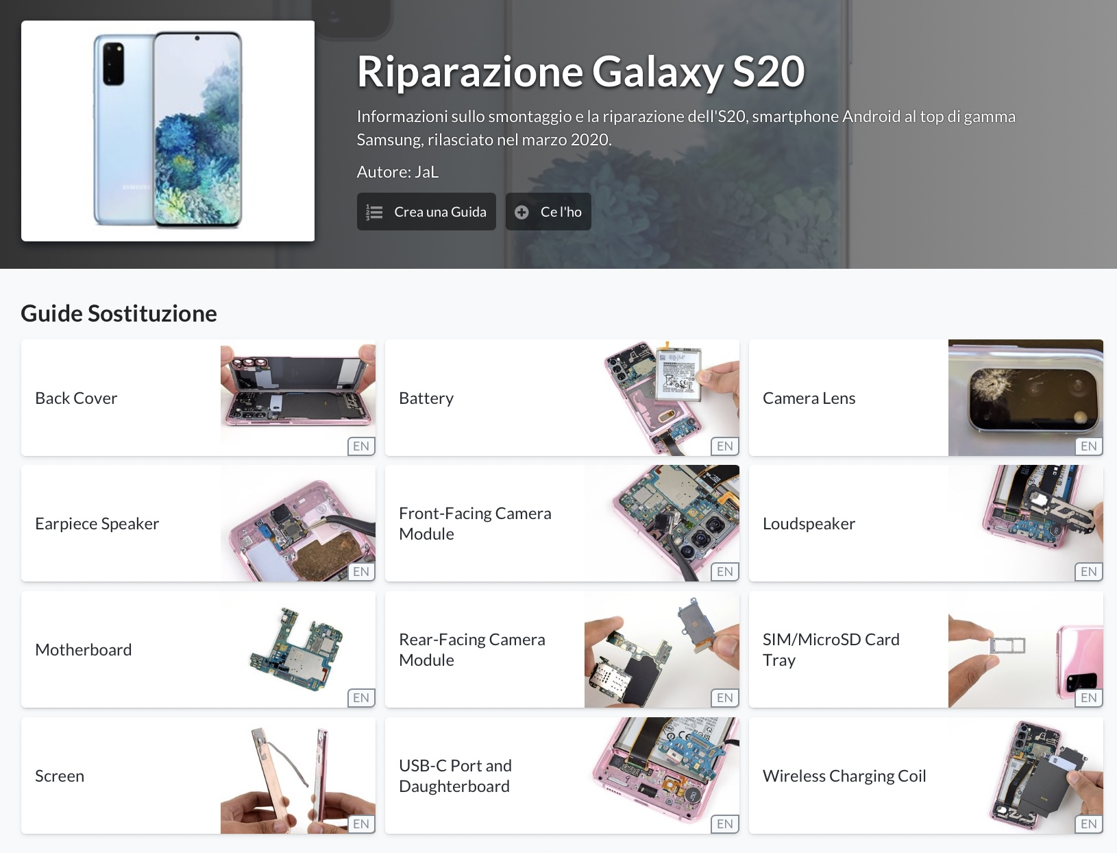 riparazione galaxy s20 generale