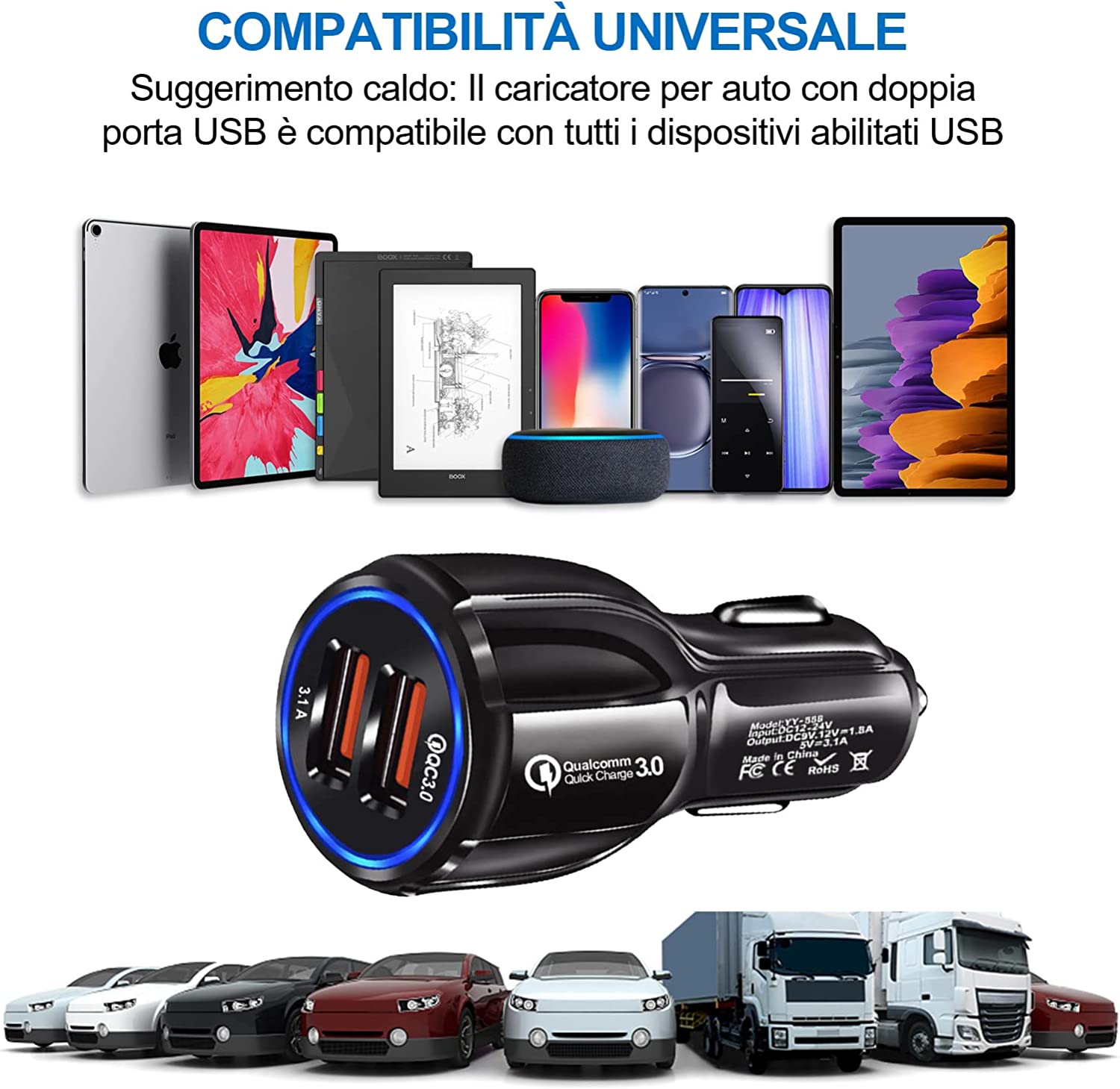 Offerta! CARICATORE USB DA AUTO - 2 PORTE USB