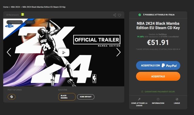 NBA 2K24 Black Mamba Edition EU Steam CD Key