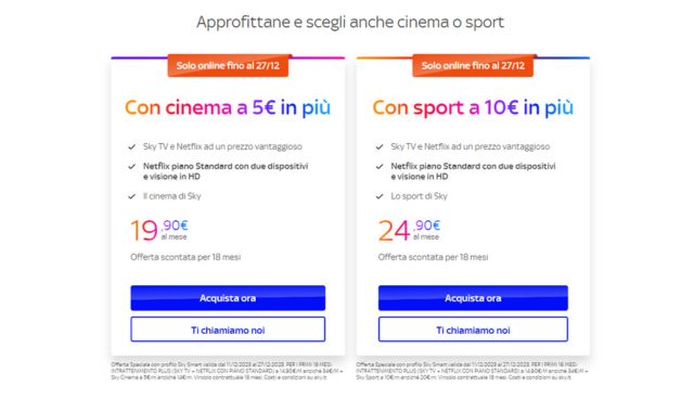 Sky Cinema e Sport offerta