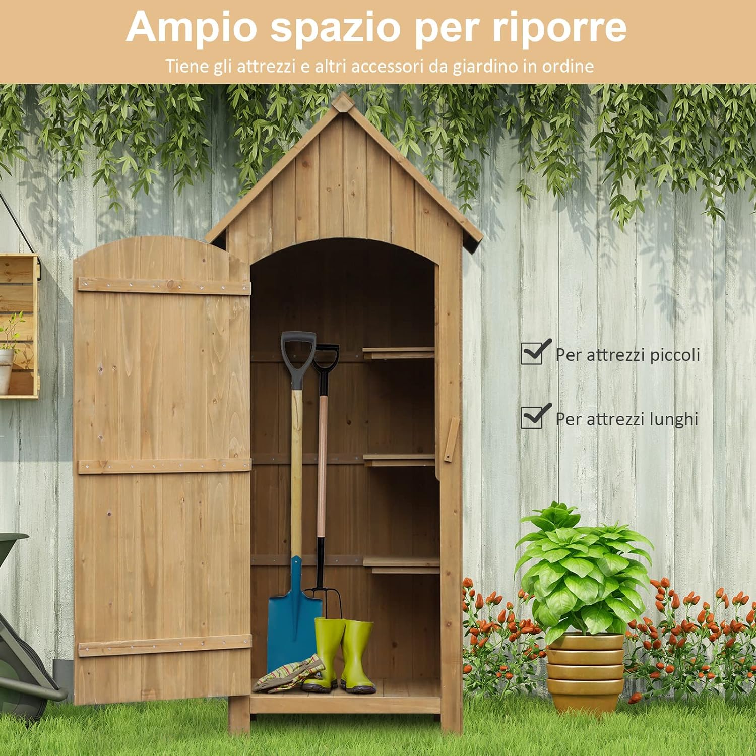 Casetta da giardino porta attrezzi in legno con 3 mensole in OFFERTA: utile  e suggestiva - Webnews