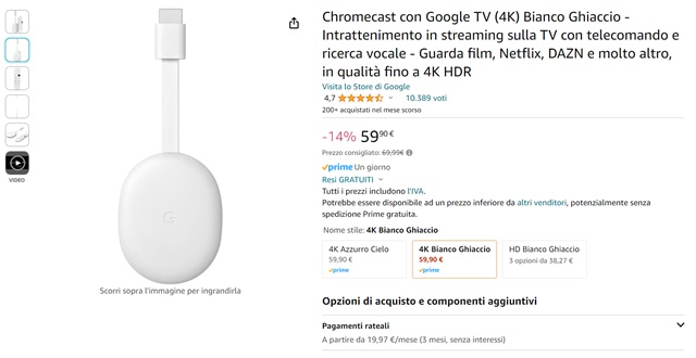 chromecast google tv 59 euro amazon