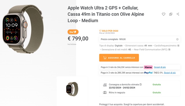 Apple Watch Ultra 2 GPS Cellular in super offerta a 799 da Unieuro Webnews