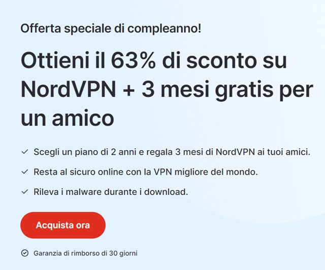 nordvpn acquista ora 3 mesi gratis