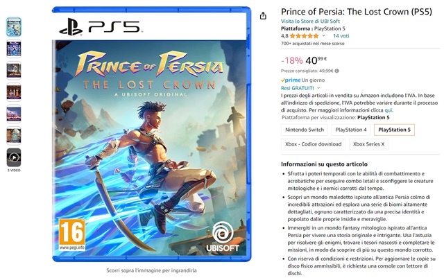 prince of persia lost crown 40 euro amazon
