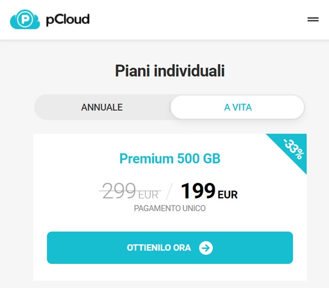 pcloud 500 gb a 199 euro