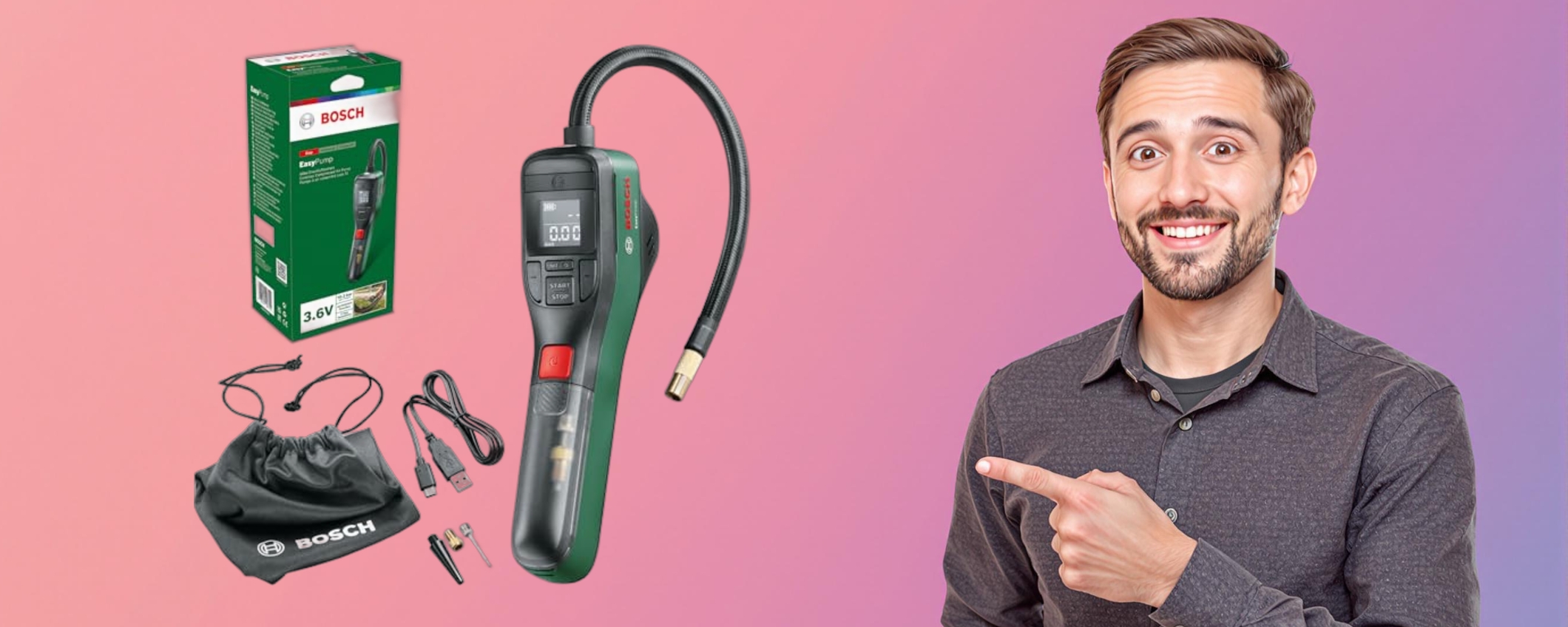 Mini compressore Bosch EasyPump: compatto, potente e ora in offertona su Amazon