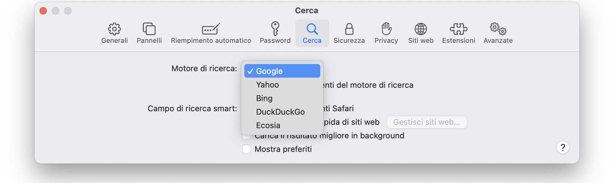 Cambiare motore di ricerca Safari per Mac