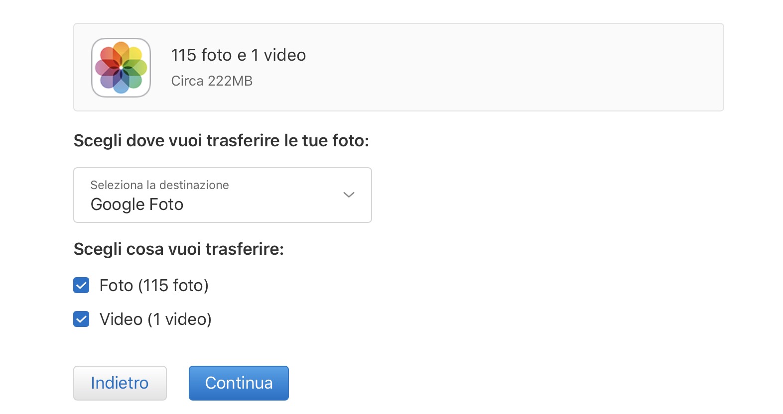 Trasferire le foto da iCloud Foto a Google Foto