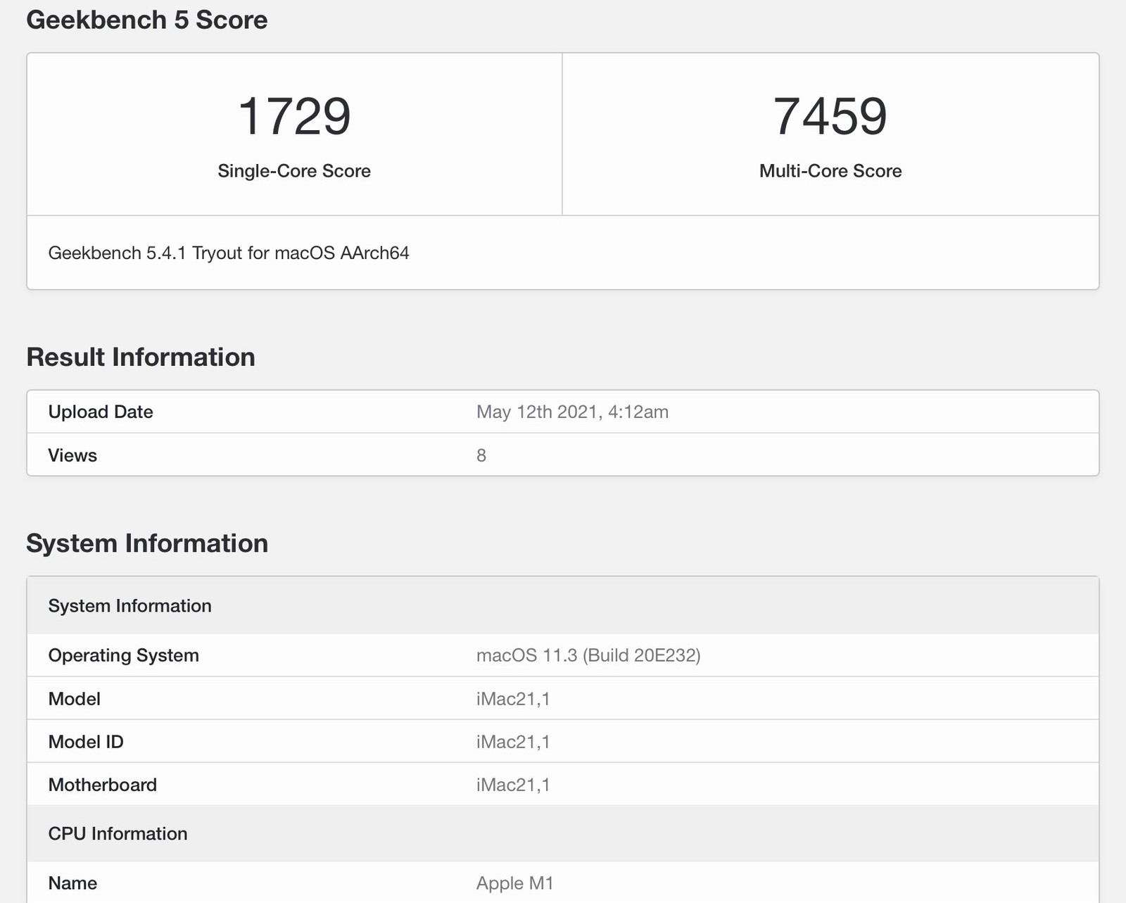 Benchmark iMac 24" M1