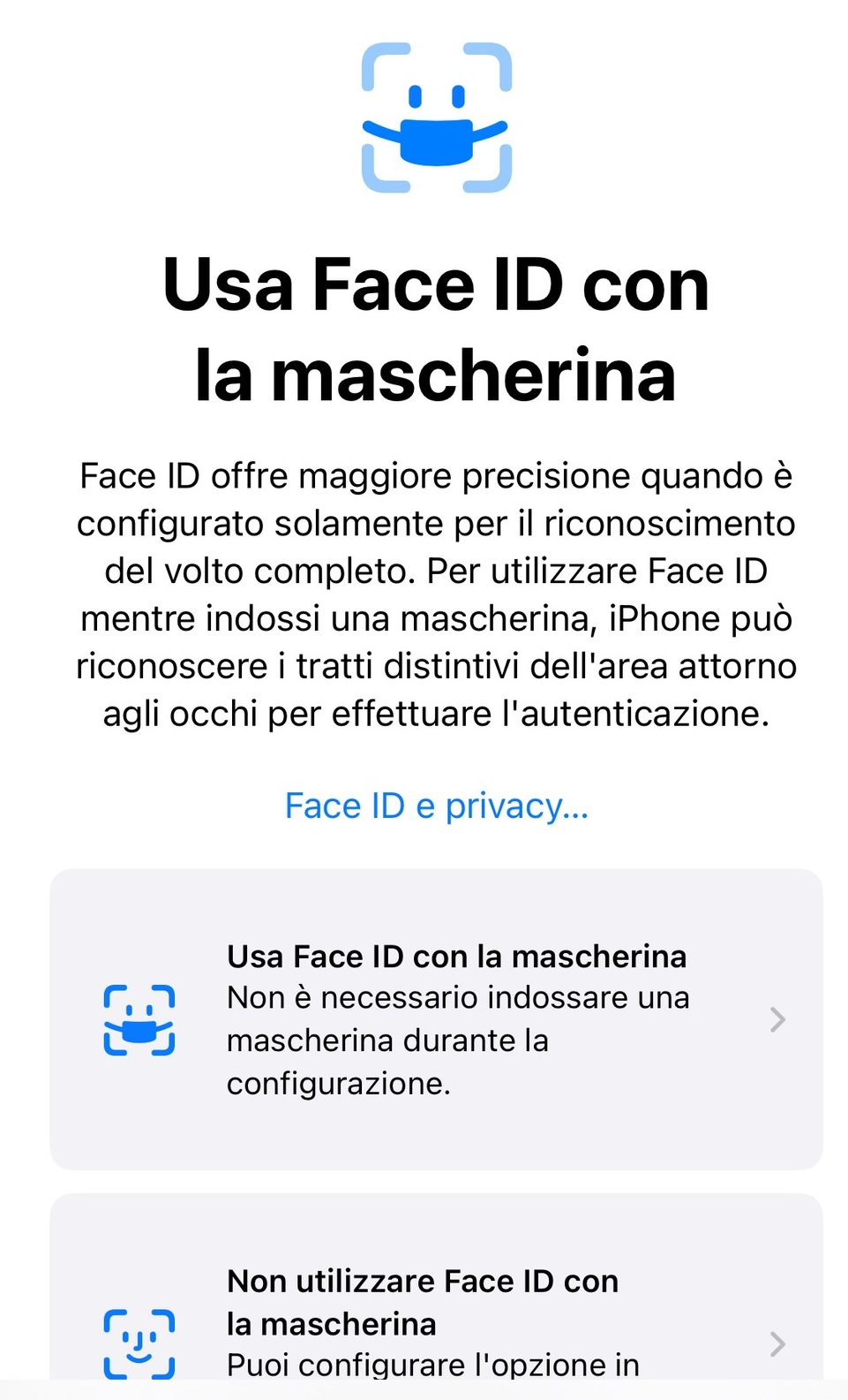 Face ID con Mascherina