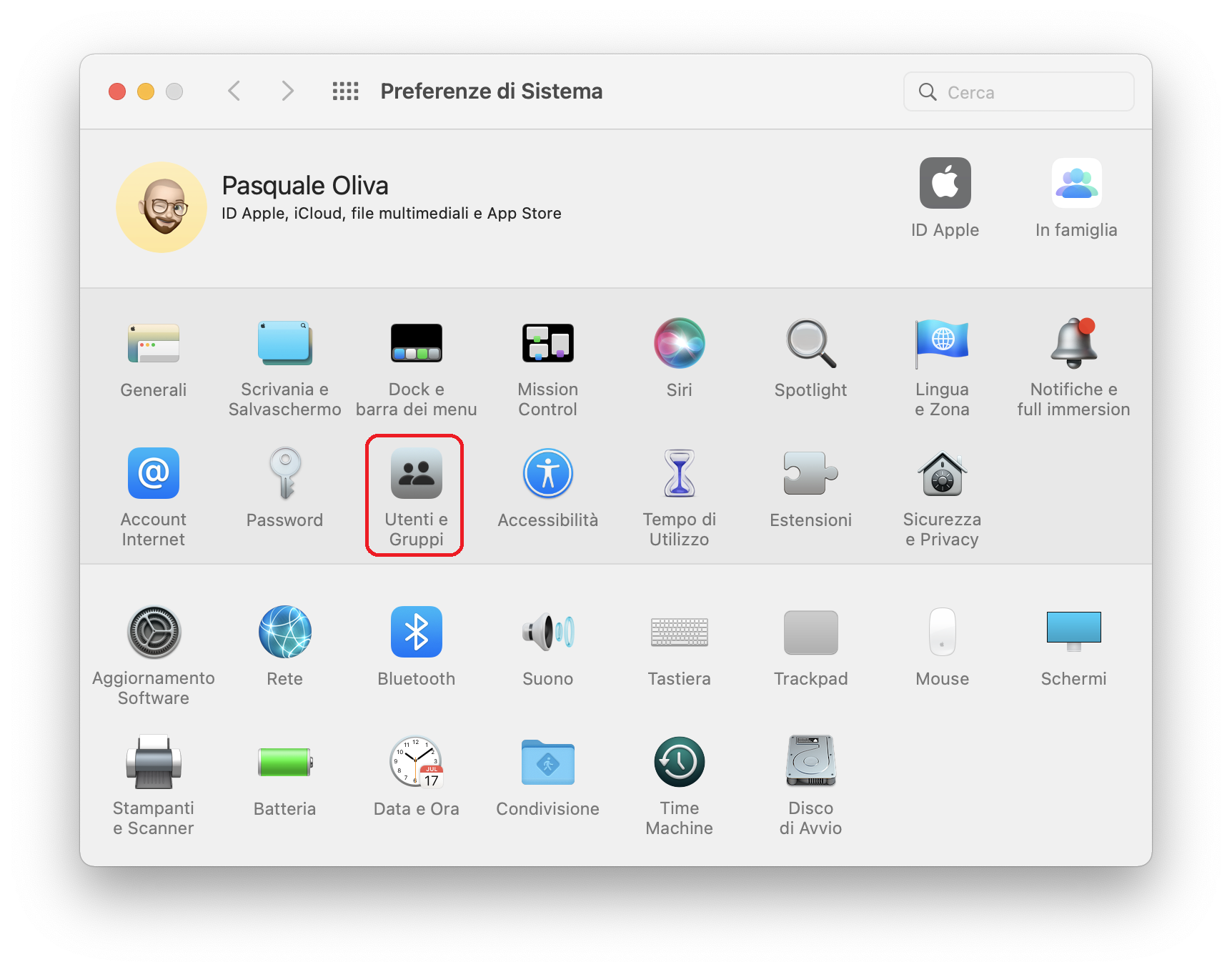 Preferenze di Sistema macOS Utenti e Gruppi