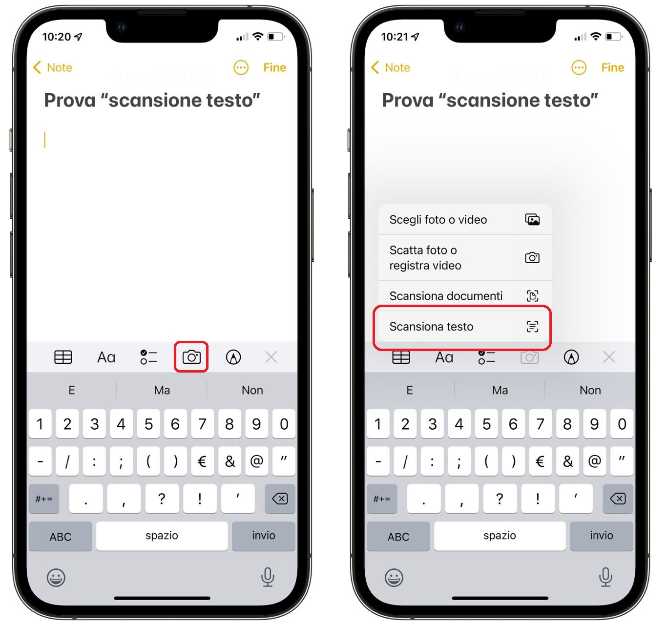Scansione testo iPhone app Note - 1