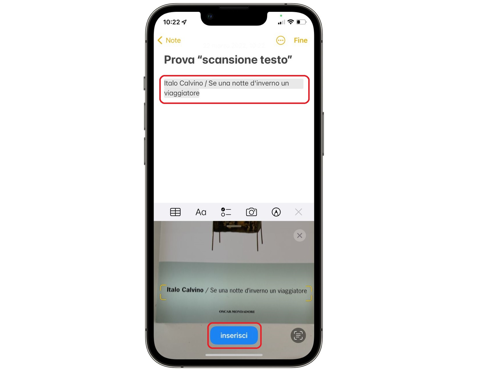 Scansione testo iPhone app Note - 2