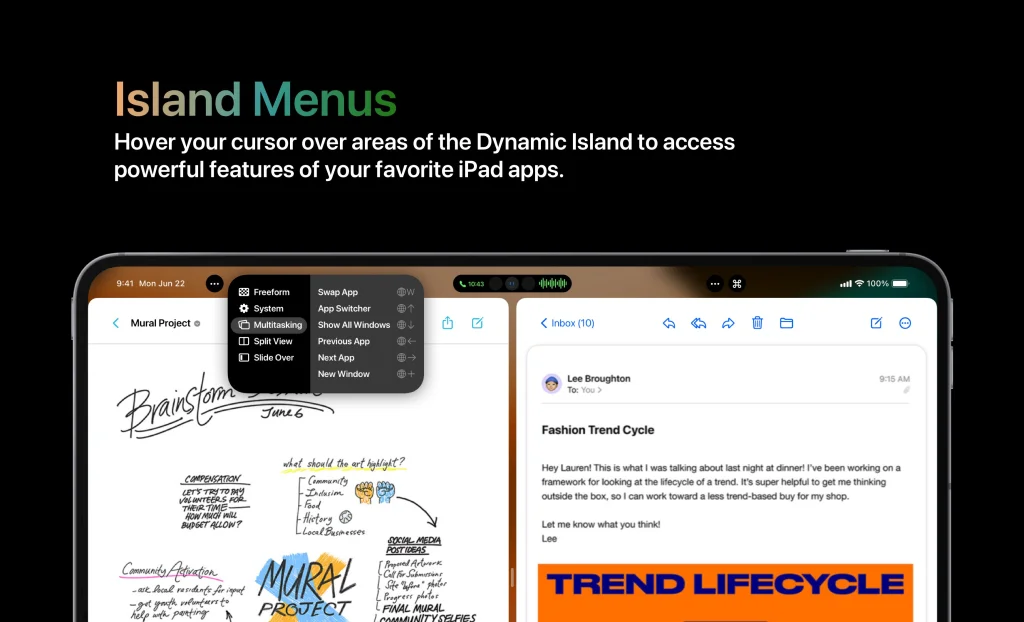 Island Menus - Dynamic Island-iPad-Concept