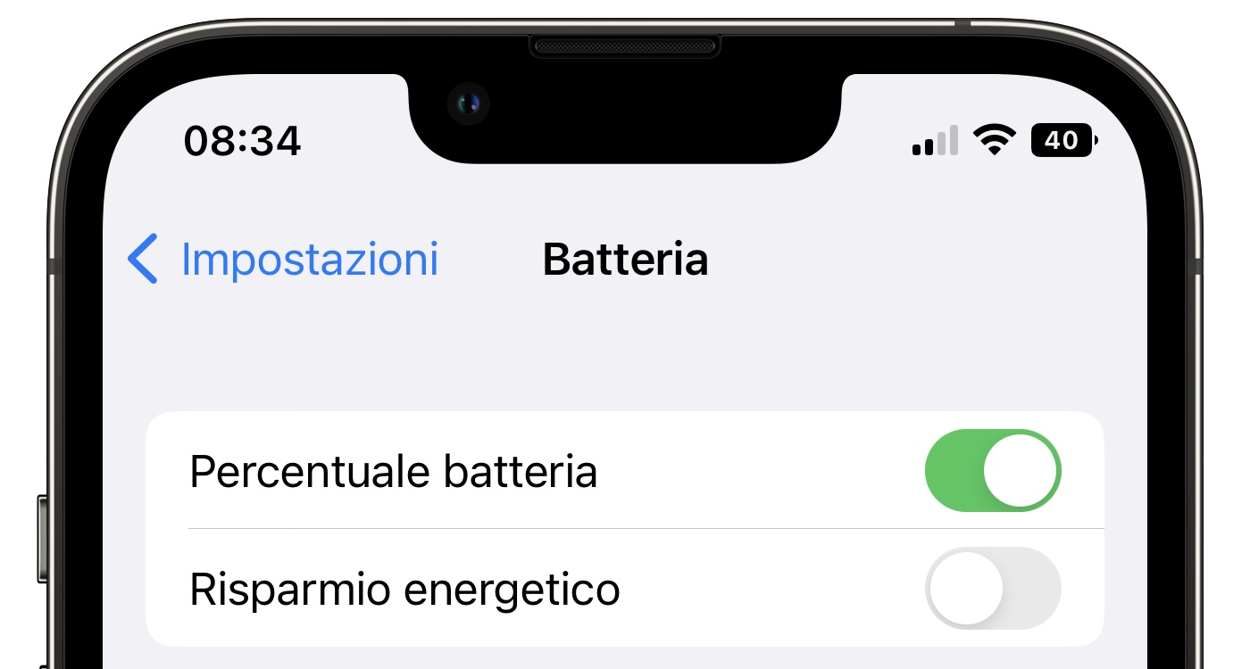 iOS 16 - Percentuale batteria