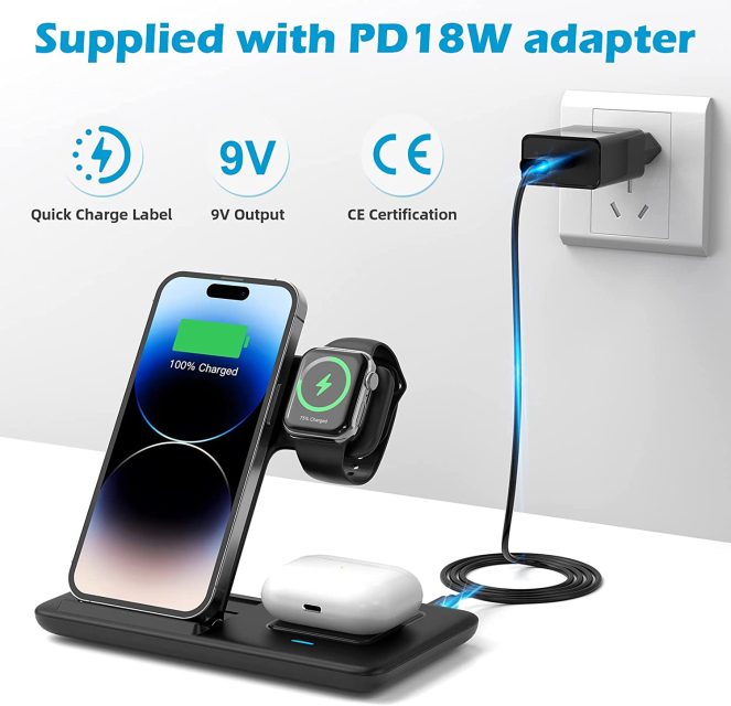 caricabatterie wireless 3 in 1