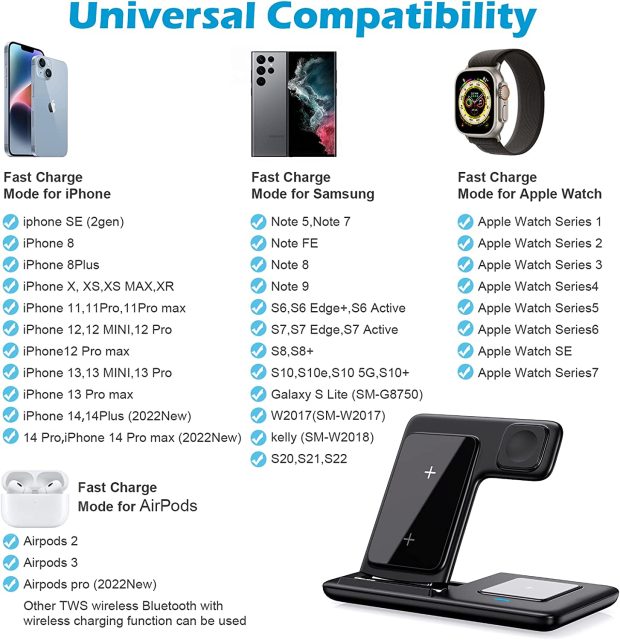 caricabatterie wireless 3 in 1