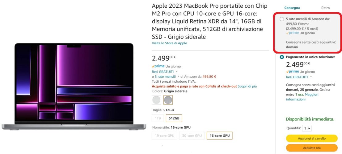 MacBook Pro 2023 - pagamento a rate