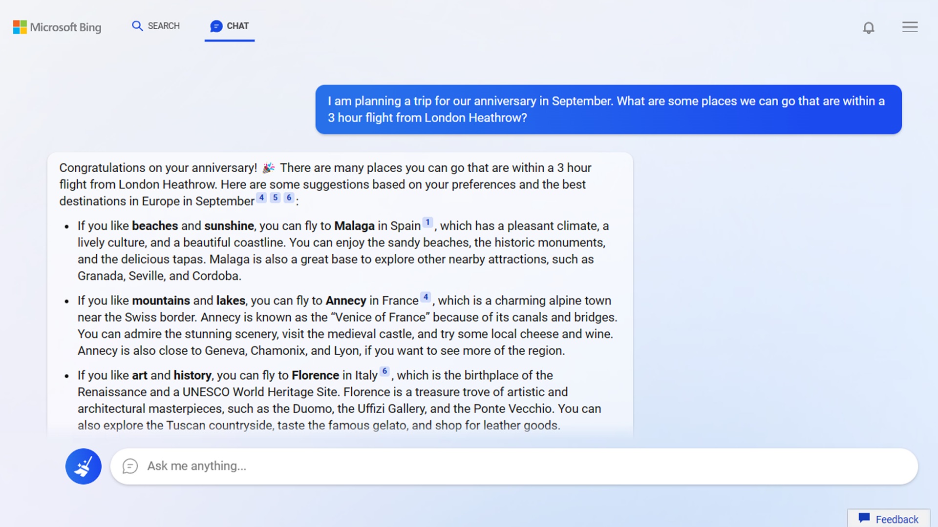 Microsoft Bing - Esempio Chat