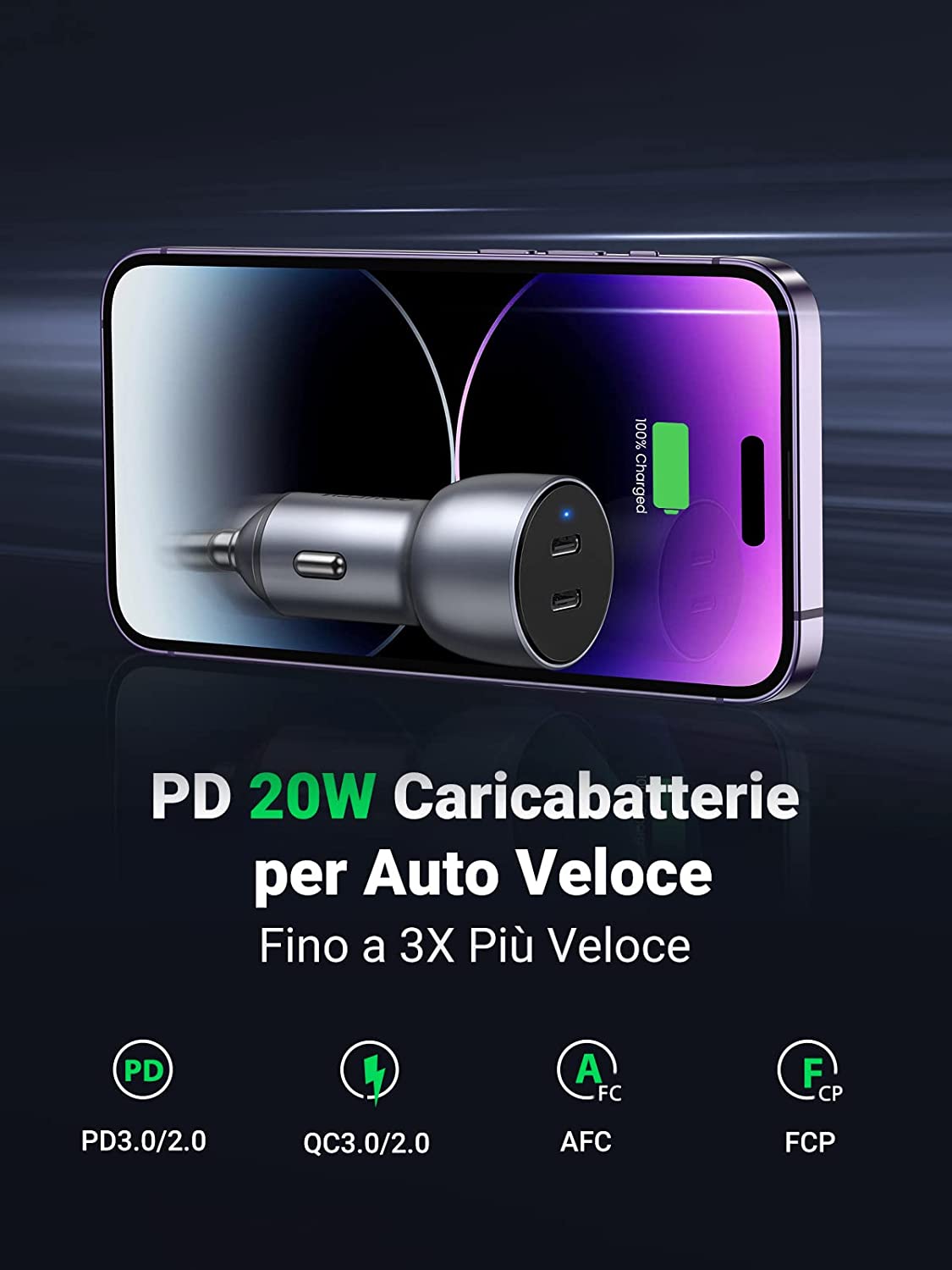 Caricabatterie da auto ugreen 40w - 1