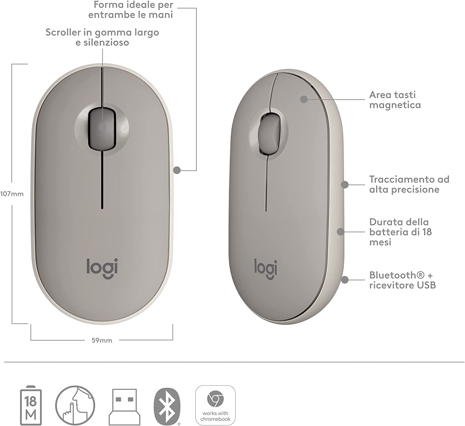 Logitech Pebble - Sabbia - Specs