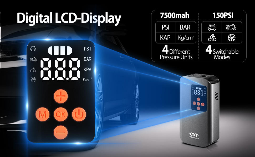 Compressore d'Aria Portatile con Display LCD Ricaricabile