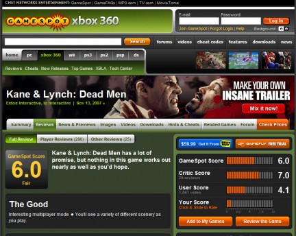 Gamespot licenzia redattore per la recensione di Kane & Lynch?