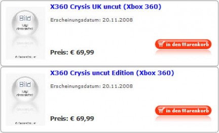 Crysis sui listini Xbox 360