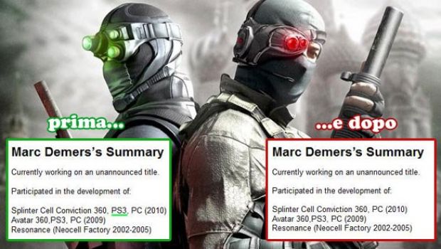 Splinter Cell: Conviction - la versione PS3 appare e scompare dal curriculum di uno sviluppatore Ubisoft