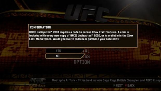 UFC Undisputed 2010 sarà il primo gioco a richiedere un codice per giocare online