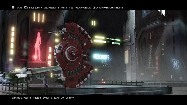 Star Citizen - Early Spaceport concept art to 3D environment test