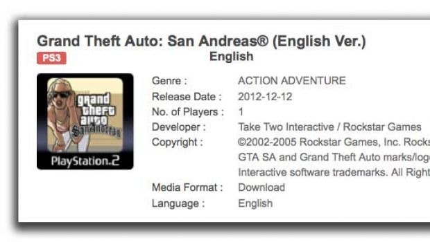 GTA: San Andreas su PS3 dal 12 dicembre secondo PlayStation Hong Kong