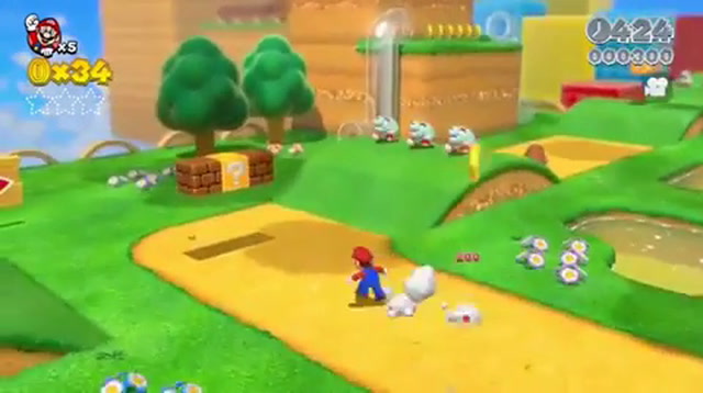Trailer Wii U Super Mario 3D World E3 con il funghetto Toad la principessa Peach lo spilungone Luigi