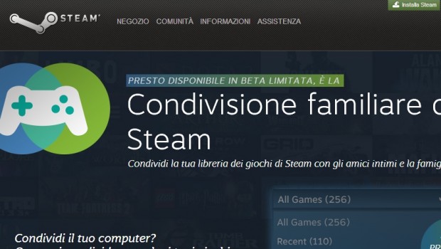 Steam family sharing, arriva la condivisione dei giochi tra PC diversi