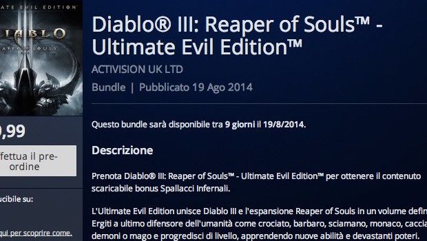 Diablo III: Ultimate Evil Edition, download da 59GB per PlayStation 4