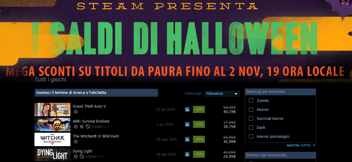 Saldi di Halloween, via su Steam alle offerte PC
