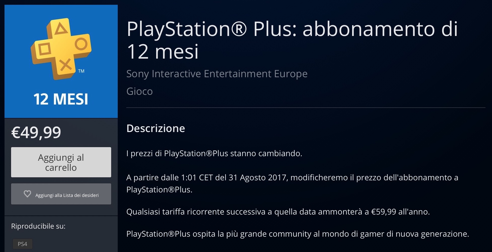 PlayStation Plus, Sony aumenta il prezzo dell’abbonamento